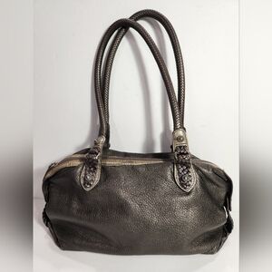 Brighton Pebbled Leather Braided Straps Pewter Shoulder Bag
